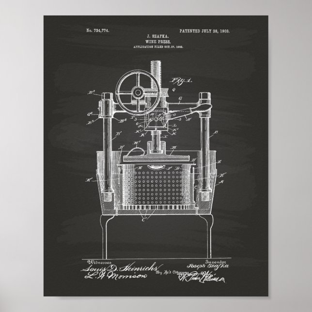 Poster Wine Press 1903 Patent Art Chalkboard (Devant)