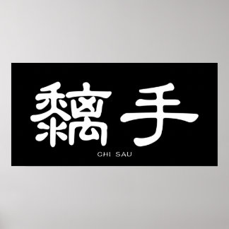 Poster Wing Chun Chi Sau Calligraphie chinoise blanche