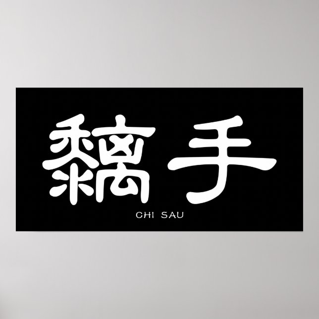 Poster Wing Chun Chi Sau Calligraphie chinoise blanche (Devant)