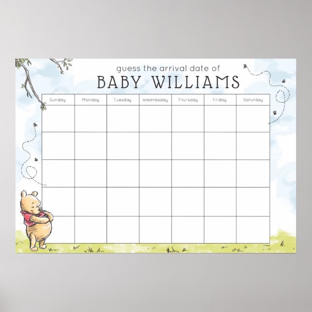 Poster Winnie l'aquarelle de l'ourson | Devinez la date d (Devant)