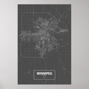 Poster Winnipeg, Manitoba (blanc sur le noir)