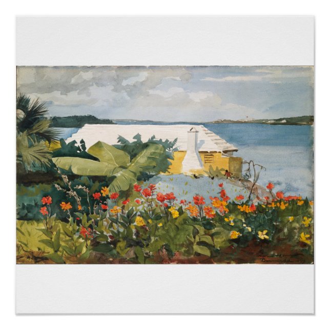 Poster Winslow Homer Flower Garden et Bungalow Bermudes (Devant)