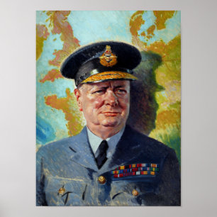 Poster Winston Churchill En Peinture Uniforme