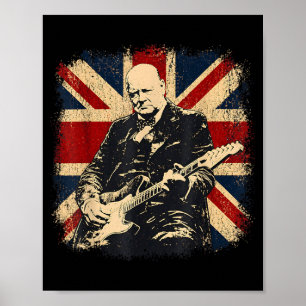 Poster Winston Churchill jouant de la guitare électrique 