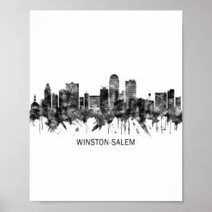 Poster Winston-Salem Caroline du Nord Skyline BW