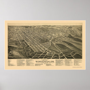 Poster Winston-Salem, NC Carte panoramique - 1891