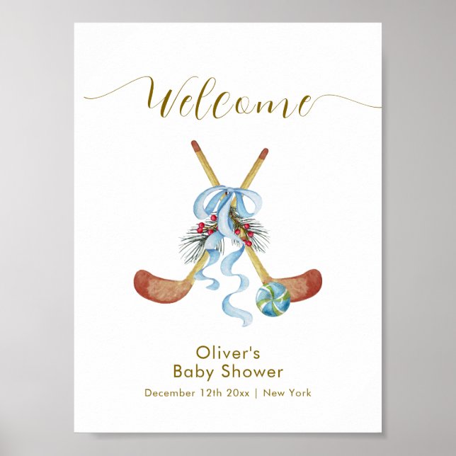 Poster Winter All Star Bow Hockey Baby Shower Welcome (Devant)