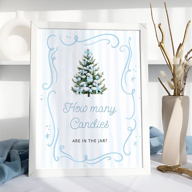 Poster Winter Blue Bow Baby Shower Guess How Many Candies (Créateur téléchargé)