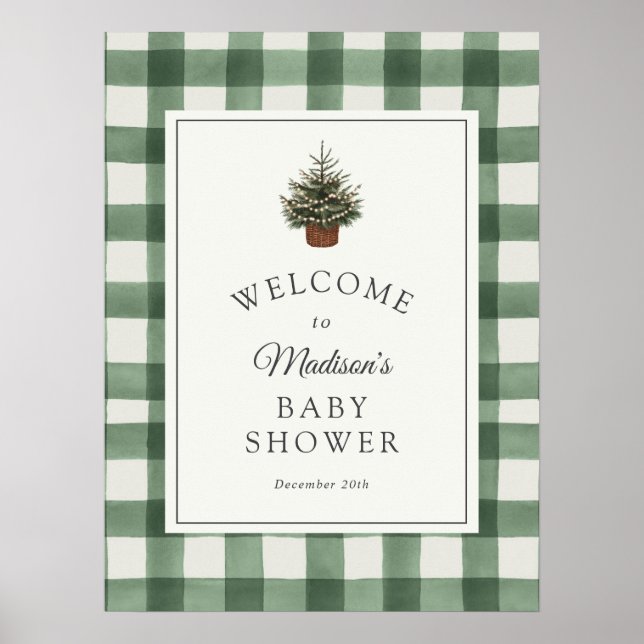Poster Winter Evergreen and Plaid Baby Shower Welcome (Devant)