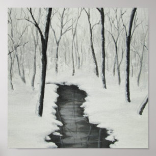 Poster Winter Forest Stream Fine Art Print