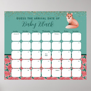 Poster Winter Fox Baby shower Devine La Date D'Échéance