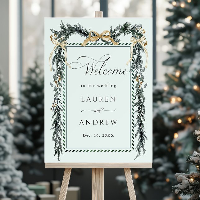 Poster Winter Greens Garland Wedding Welcome Mint Green (Créateur téléchargé)
