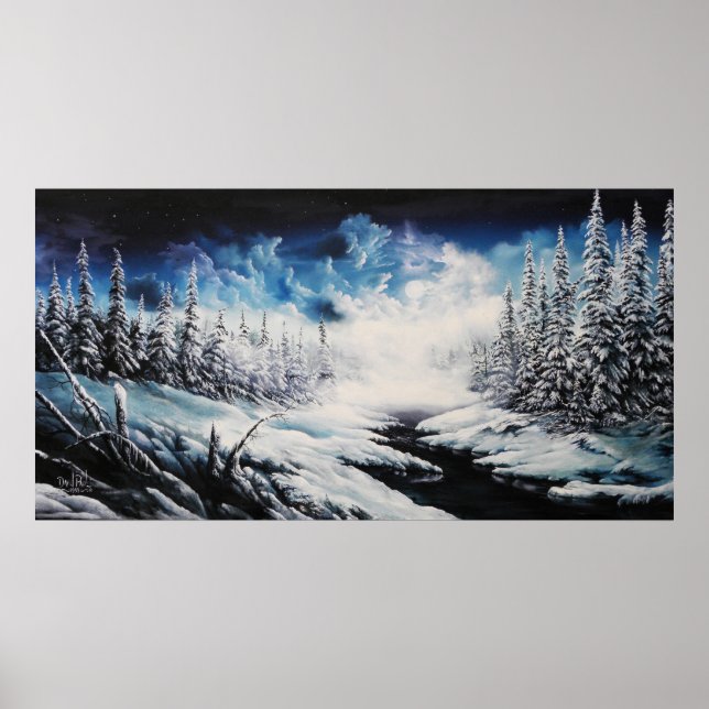 Poster Winter Moon peinture de la scène de neige à vendre (Devant)
