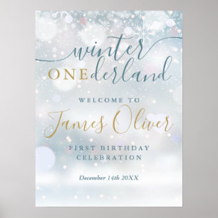 Poster Winter Onederland 1er anniversaire Blue Gold Bienv