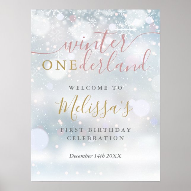 Poster Winter Onederland 1er anniversaire Pink Gold Welco (Devant)