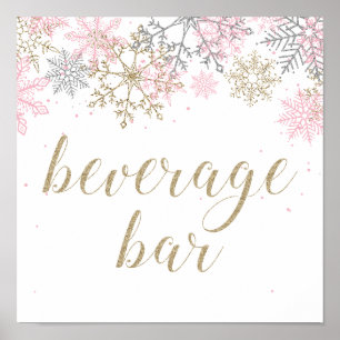 Poster Winter Onederland Beverage Bar signe rose et or