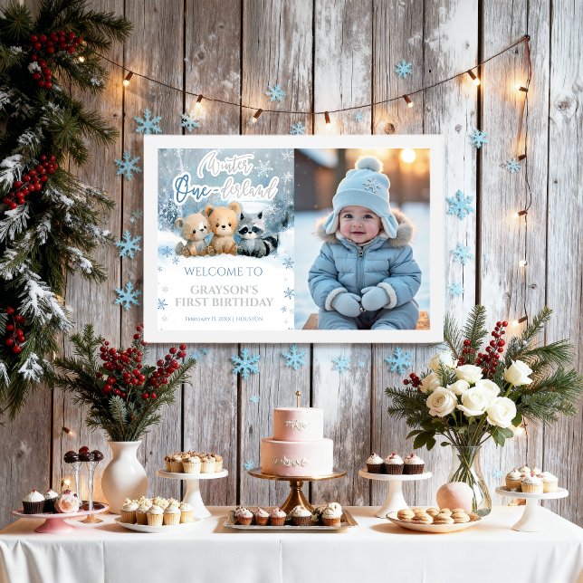 Poster Winter Onederland Blue First Photo Welcome Sign (Créateur téléchargé)