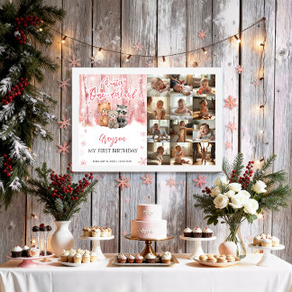 Poster Winter Onederland Pink My First Year Photo Sign