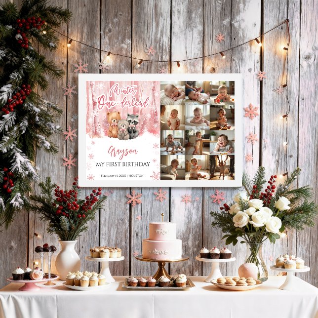 Poster Winter Onederland Pink My First Year Photo Sign (Créateur téléchargé)