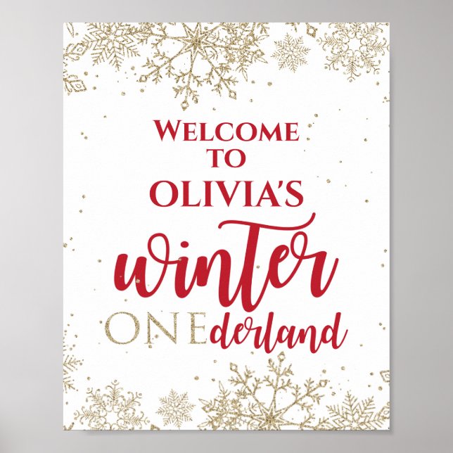 Poster Winter Onederland Rouge 1er Anniversaire Gold Snow (Devant)