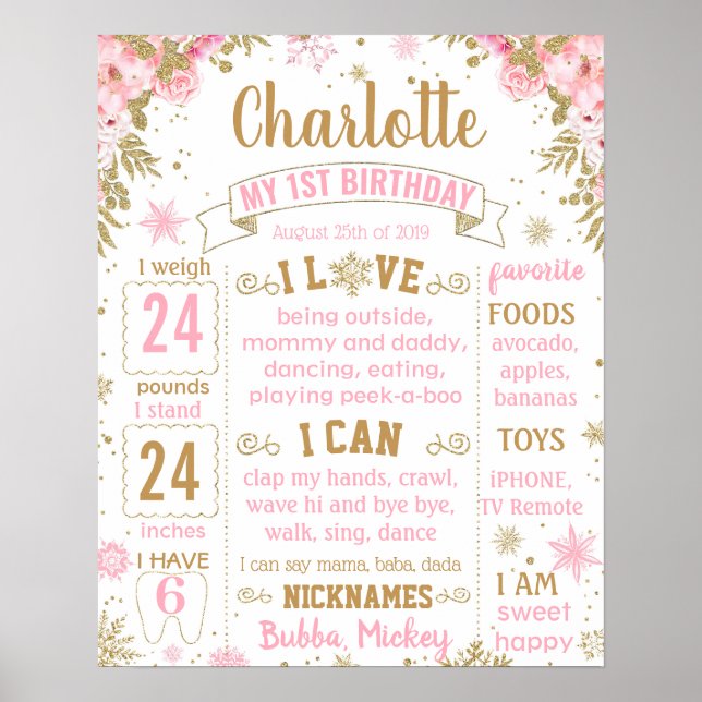 Poster Winter Onederland Wonderland Birthday board (Devant)