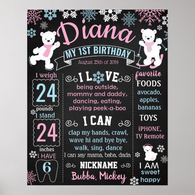Poster Winter Onederland Wonderland Snowflakes Anniversai (Devant)