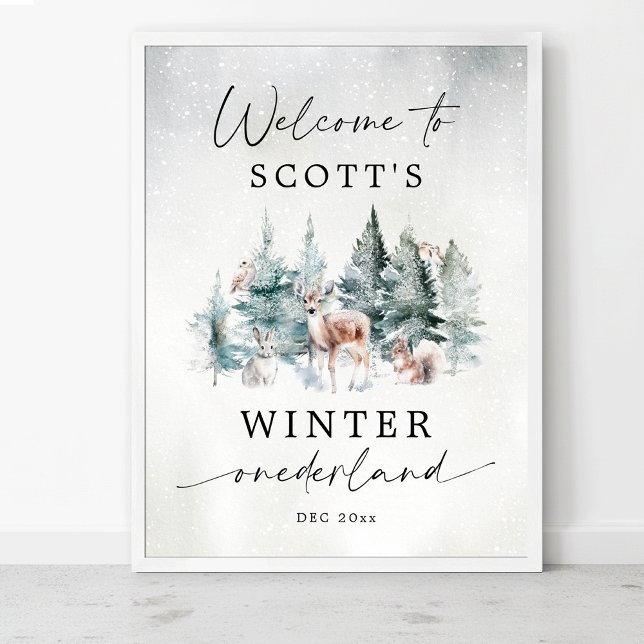 Poster Winter ONEderland Woodland 1st Birthday Welcome (Créateur téléchargé)
