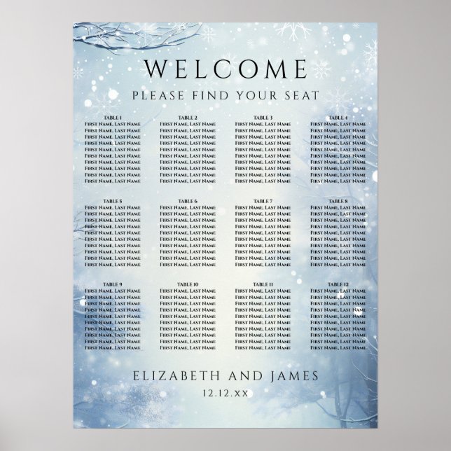 Poster Winter Wonderland Forest Wedding Seating Chart (Devant)