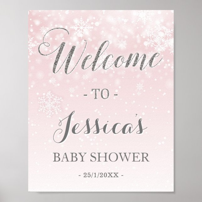 Poster Winter Wonderland Pink Silver Parties scintillant  (Devant)