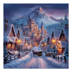 Poster Winter Wonderland : Un village crépusculaire au Mo