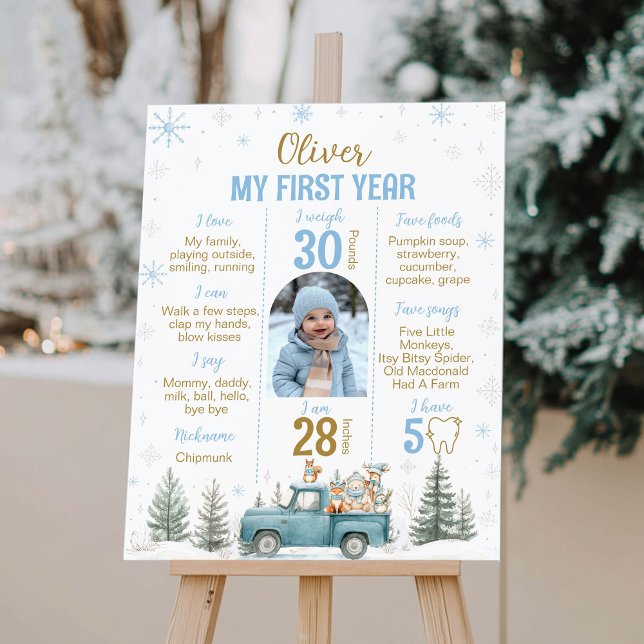 Poster Winter Woodland Animals Birthday Milestone Photo (Créateur téléchargé)
