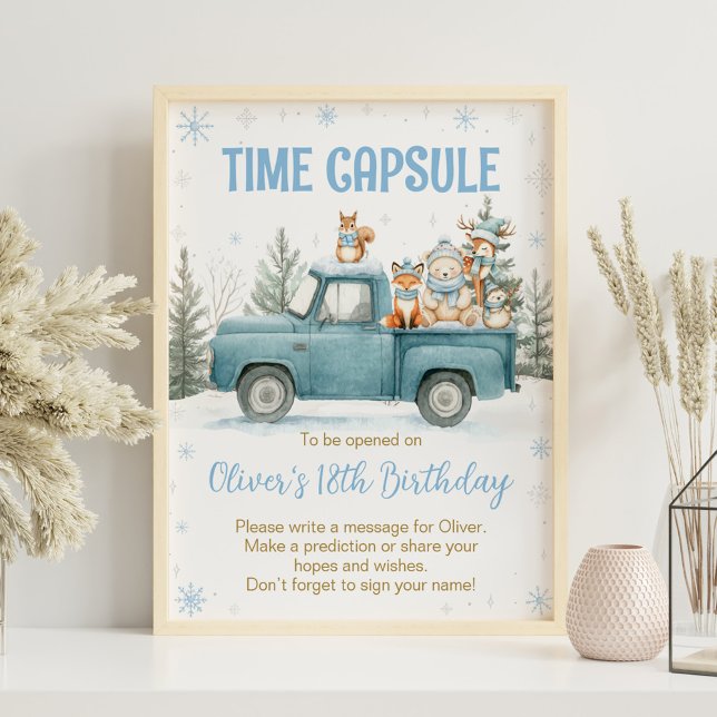 Poster Winter Woodland Birthday Time Capsule Sign (Créateur téléchargé)