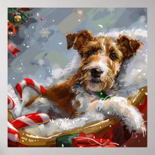 Poster Wire Fox Terrier chien Noël festif 