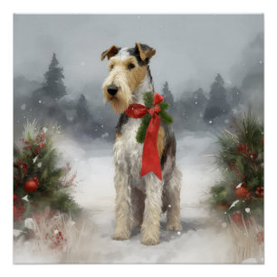 Poster Wirefox Terrier Chien de Noël de neige