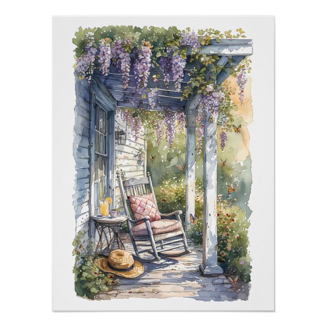 Poster Wisteria Porch Rocking Chair Scène (Devant)