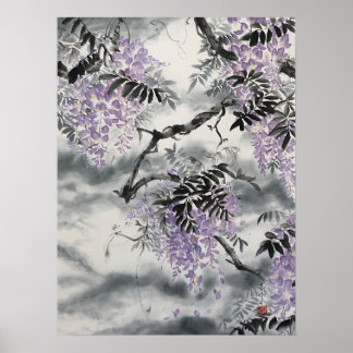 Poster Wisteria Sumi e