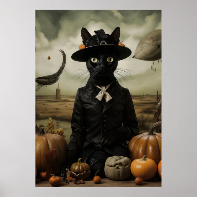 Poster Witch Cat with Pumpkins  (Devant)