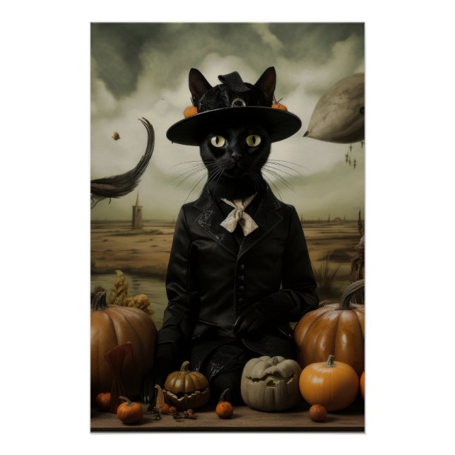 Poster Witch Cat with Pumpkins  (Devant)