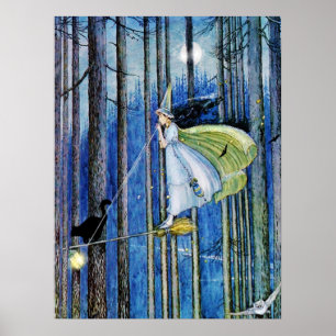 Poster Witch on Her Broom Stick