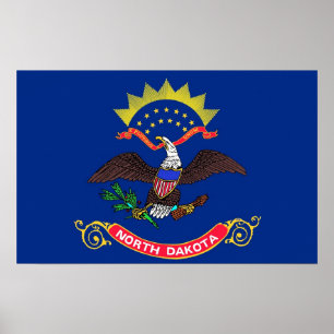 Poster with Flag of North Dakota, U.S.A.