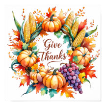 Poster with Pumpkin and Corn Wreath