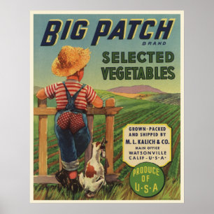 Poster with Vintage Label of Country Boy and Dog