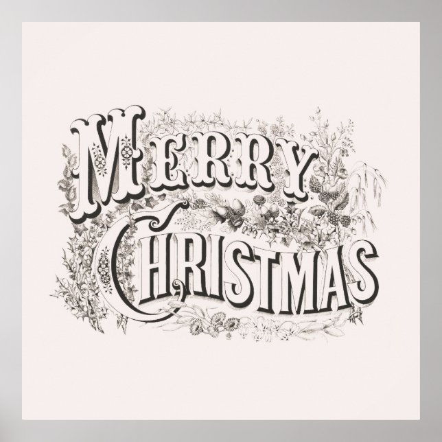 POSTER WITH VINTAGE "MERRY CHRISTMAS" TEXT (Front)