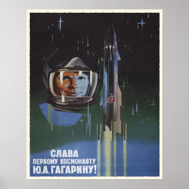 Poster with Vintage USSR Space Program Propaganda (Front)