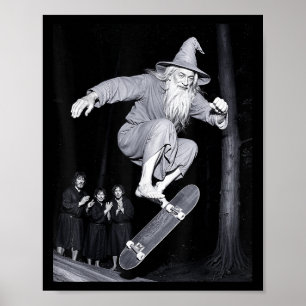 Poster Wizard Skateboard Funny Meme Skater Halloween G