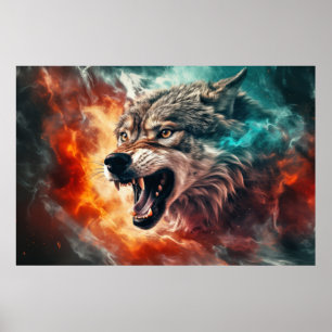 Poster Wolf Animal Wilderness Mur Art coloré