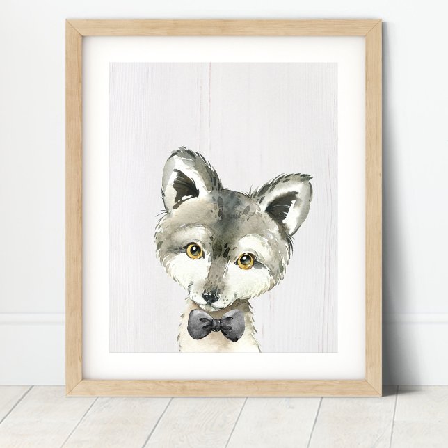 Poster Wolf Bowtie Woodland Nursery Art Imprimer (Créateur téléchargé)