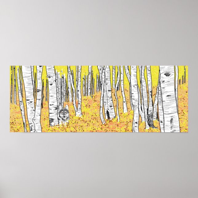 Poster Wolf dans Bois d'automne (Devant)