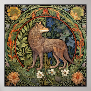 Poster Wolf dans la forêt Art nouveau