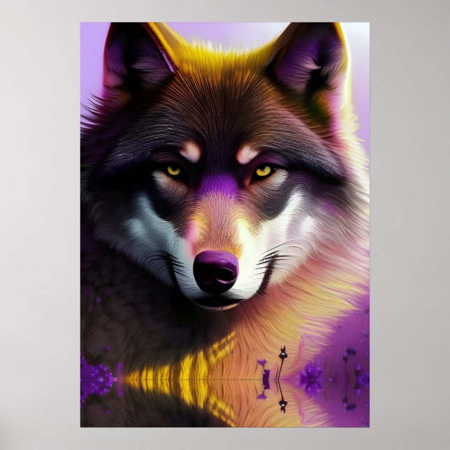 Poster Wolf dans la réflexion pourpre (Devant)